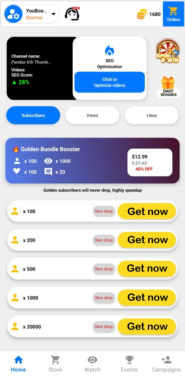 YouBooster App Main Screen